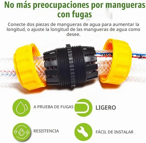 Vista 3 de Kit de reparación de manguera de jardín, extensor de conector de reparación de manguera duradero, conectores de manguera de agua de 3/4 pulgadas