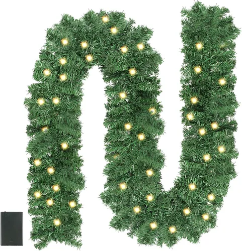 Vista 10 de CCINEE Guirnalda de Navidad de 6 pies con luces, guirnalda de Navidad artificial preiluminada con 20 luces LED, funciona con pilas, guirnalda