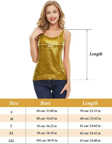Vista 7 de SATINIOR Camiseta sin mangas con lentejuelas con purpurina para mujer, chaleco brillante, camisola con purpurina para mujeres y niñas