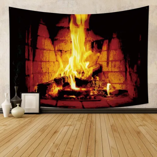 Vista 3 de Haoyiyi Tapiz de fuego ardiente de 39.4 x 27.6 pulgadas, para colgar en la pared de ladrillo brillante, vintage, regalos de Navidad, festivales