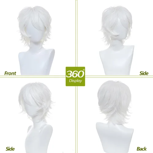 Vista 3 de Kavsni Peluca de pelo corto y recto unisex para cosplay, para mujeres y hombres, a la moda, anime, fiesta, estilo elegante, sintético, pelucas