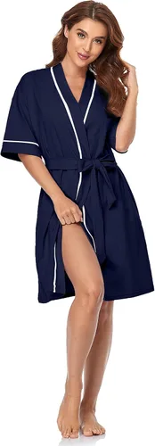 Vista 80 de COLORFULLEAF Bata de baño de manga corta para mujer, 100% algodón, longitud hasta la rodilla, con bolsillos