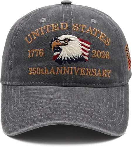 Vista 10 de Gorra del 250º Aniversario de EE. UU. Estados Unidos Gorra del Aniversario de 250 Años Americano con Bordado Patriótico de Águila Gorra de Béisbol