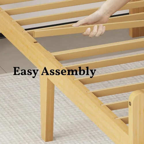 Vista 5 de Marco de cama de madera de bambú de 12 pulgadas con cabecero y estribo, marco de cama con soporte de listones de metal, resistente, no necesita