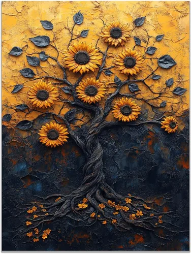 Vista 32 de VOCBAN Tree of Life Canvas Wall Art Painting Poster Nature Print Canvas Wall Art Print Artwork Living Room Bedroom Office Hallway Picture(black