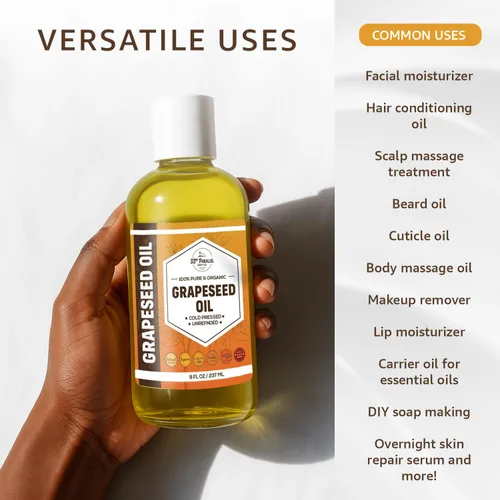 Vista 2 de Aceite orgánico de uva (8 onzas) prensado en frío sin refinar 100% puro natural, sin OMG Disponible a granel Aceites portadores para piel
