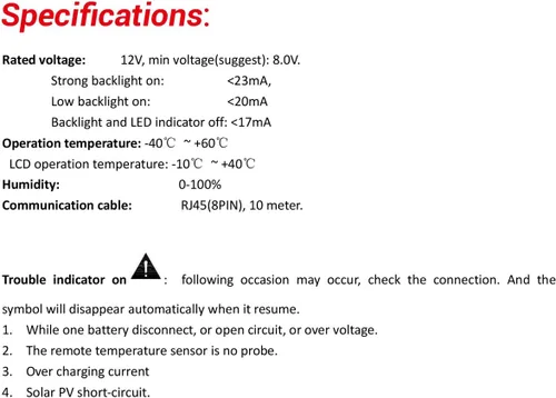 Vista 8 de EPEVER Medidor remoto MT-1 con pantalla LCD para controlador de carga de panel solar de batería dúo