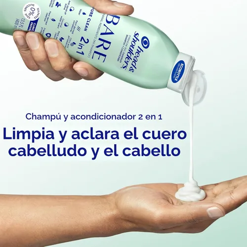 Vista 7 de Head & Shoulders - Champú y acondicionador anticaspa 2 en 1, BARE Pure Clean, paquete doble, 1% de piritiona de zinc, cuidado del cuero cabelludo