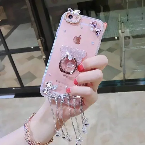 Vista 2 de LCHDA Funda con soporte de anillo para iPhone 6/iPhone 6S 4.7 Bling Glitter Crystal Diamond Luxury Sparkle Rhinestone Funda protectora transparente