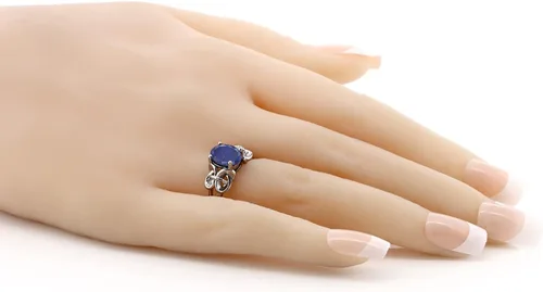 Vista 128 de Gem Stone King Anillo de compromiso ovalado con piedra natal para mujer, plata de ley 925, ovalado de 0.354 x 0.276 in, anillo de compromiso
