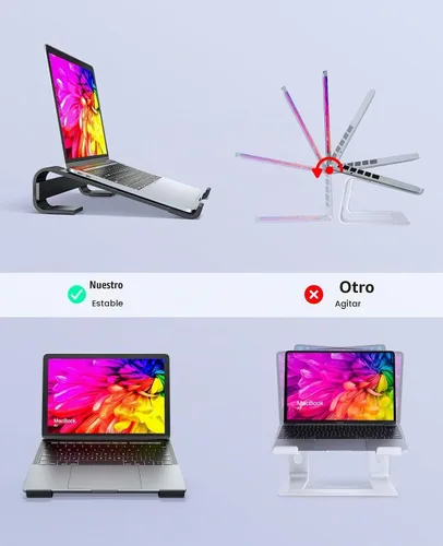 Vista 3 de Soporte para laptop para escritorio, soporte para MacBook SOQOOL resistente, soporte para laptop ergonómico ventilado de aluminio compatible