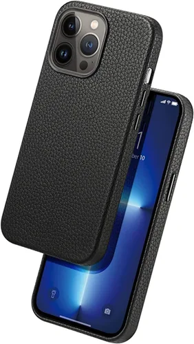 Vista 3 de Funda para iPhone 13 Pro Max, funda delgada de piel auténtica de alta calidad con forro de microfibra suave, funda de teléfono de agarre cómodo
