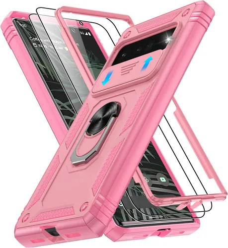 Vista 273 de Gritup Funda para Google Pixel 6 con cubierta deslizante para cámara y protector de pantalla (2 unidades), soporte de anillo giratorio 360°, funda