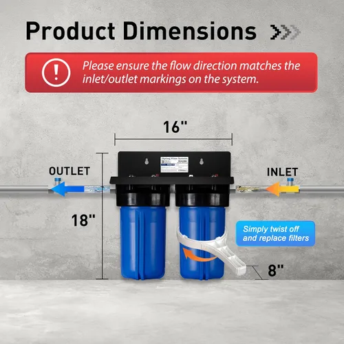 Vista 4 de iSpring WGB21BM Sistema de filtración de agua de 2 etapas para toda la casa, filtros reductores de manganeso de 10 x 4.5 pulgadas, puertos de 1