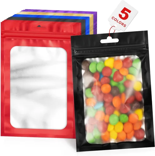 Vista 15 de ANZNKU 100 bolsas de Mylar rosa, resellables, a prueba de olores, bolsa