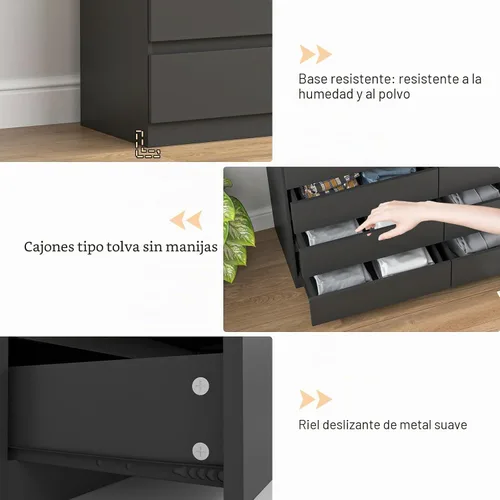 Vista 6 de Vibe & Dine Cómoda Doble de 8 Cajones, Cómoda Moderna con Almacenamiento Amplio para Closet, Dormitorio, Sala de Estar, Negro