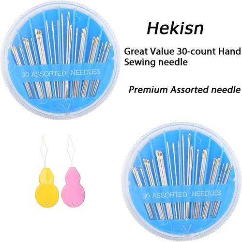 Vista 2 de Hekisn 30 agujas de coser a mano de alta calidad, 6 tamaños, 30 unidades, agujas de coser surtidas, agujas de coser para reparación de costura a