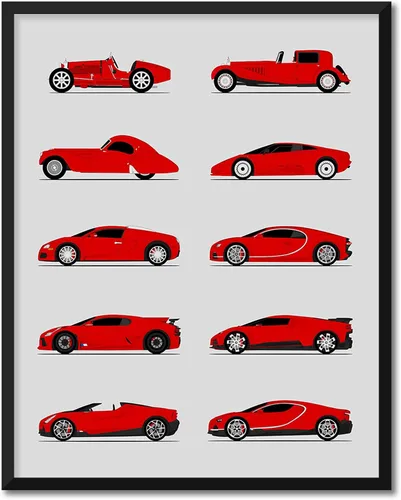 Vista 12 de Custom Car Posters Handmade Poster compatible with Bugatti Generations and Print of Best of Bugatti