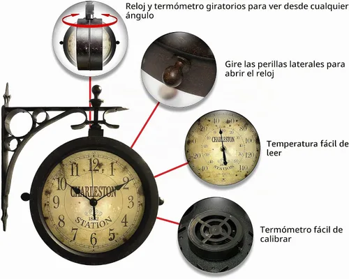 Vista 6 de [Usado] Reloj de doble cara al aire libre del termómetro de la novedad del reloj echado