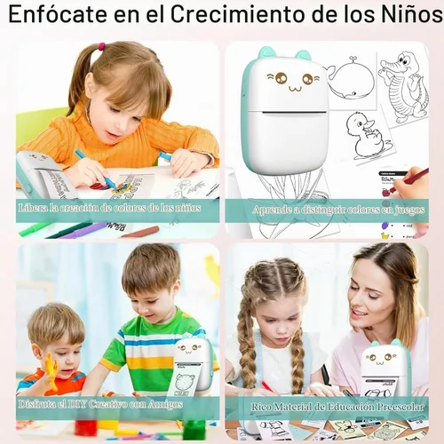 Vista 6 de Mini impresora portátil, impresora de pegatinas sin tinta con 8 rollos de papel, mini impresora térmica inalámbrica Bluetooth compatible con iOS +