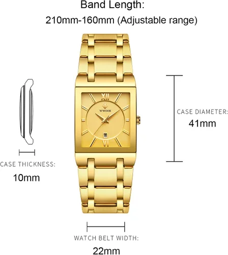 Vista 4 de Relojes cuadrados para hombre de negocios,Reloj de lujo de la noche de la manera,Relojes de pulsera para hombres de cuarzo banda de acero inoxidable