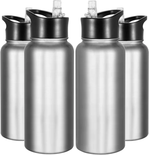Vista 52 de Botella de agua aislada de 64 onzas con tapas de pajita y boquilla, jarra de agua de acero inoxidable de medio galón con mango de paracord, vacío