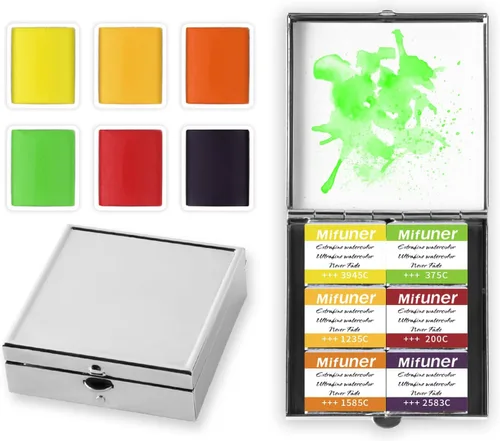 Vista 23 de Caja de estuche de acuarela portátil de mini lata de 12 pozos vacía con bandeja de mezcla de pintura es un pequeño kit de almacenamiento para viajes