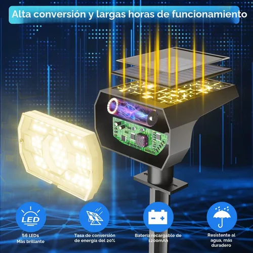 Vista 2 de NYMPHY Luces solares para exteriores, impermeables, IP68, 56 LED, 3 modos de iluminación, funciona con energía solar, para jardín, patio, luces