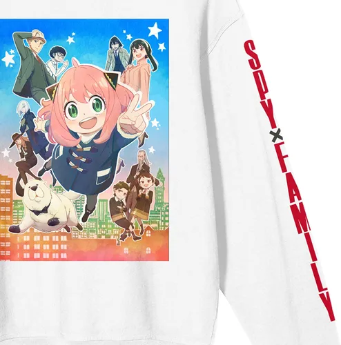 Vista 3 de Bioworld Spy x Family Group Image - Sudadera blanca con cuello redondo para mujer