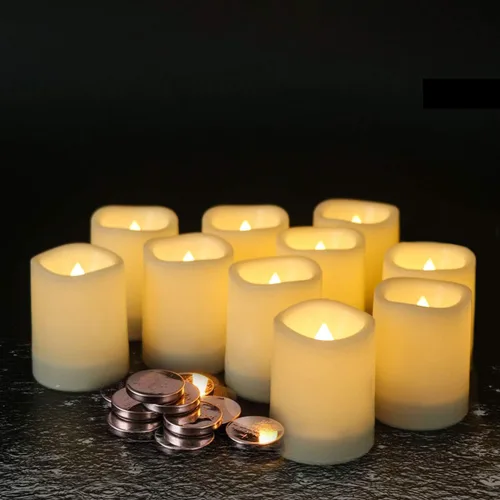 Vista 9 de GenSwin 12 velas de té recargables con base de carga y temporizador remoto, velas LED sin llama, funciona con pilas, para Halloween, otoño, mesa