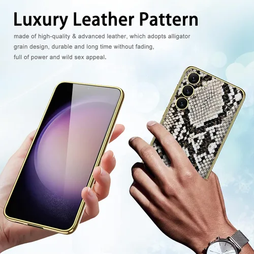 Vista 4 de Miimall Funda compatible con Samsung Galaxy S23 Plus, S23 Plus, funda de cuero suave galvanizada + funda protectora de cuero de lujo resistente