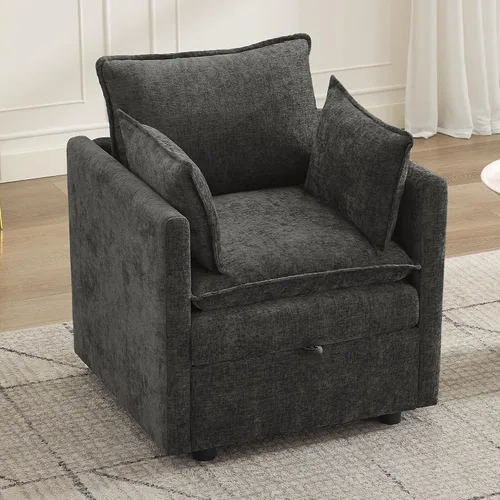 Vista 94 de Otomana cuadrada grande de 27 pulgadas con almacenamiento, reposapiés tapizado moderno con patas antideslizantes para sofá, mesa de café, sala