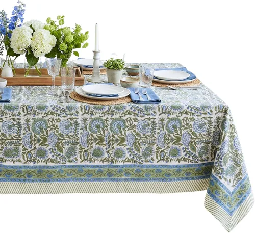 Vista 71 de ATOSII Mantel 100% algodón, Amara, floral, hecho a mano, rectangular, de lino, para cocina, comedor, fiestas, bodas, exteriores, picnics, Pascua