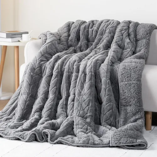 Vista 45 de Cottonblue Manta con peso de jacquard de 15 libras para adultos, tamaño individual, manta de forro polar sherpa ultrasuave para relajarse y dormir