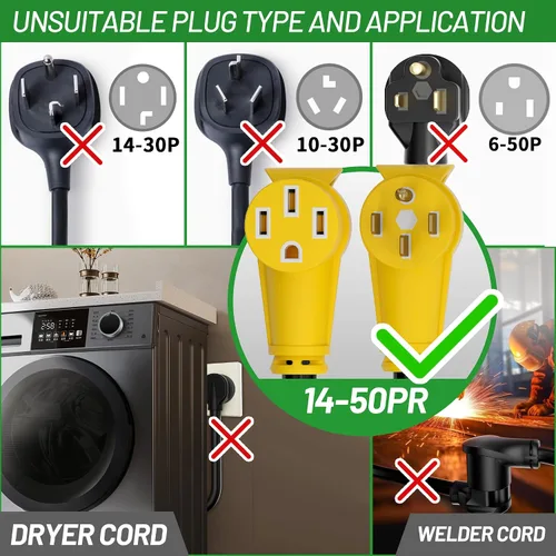 Vista 3 de POWGRN NEMA 14-50P a NEMA 14-50R Cable de extensión de 50 amperios para RV/EV de 6 pies al aire libre con mango de agarre, cable de alimentación