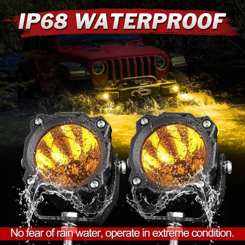 Vista 4 de Luces LED redondas de 3 pulgadas de 50 W, luces de conducción de motocicleta ámbar, luces LED ámbar, luces antiniebla redondas, 2