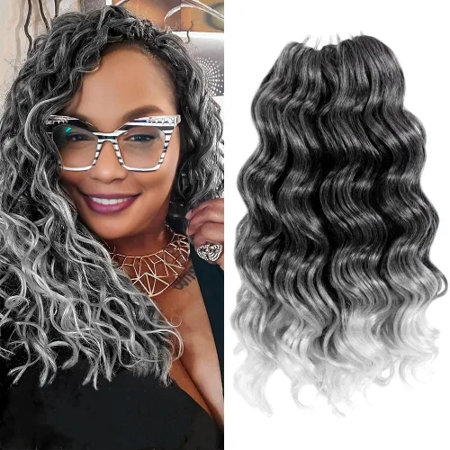 Vista 15 de Pelo de onda marina con trenzas de ganchillo, 6 pulgadas, 8 paquetes, trenzas rizadas suaves y profundas, extensiones de pelo sintético ondulado
