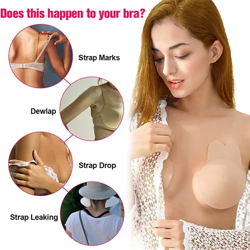 Vista 2 de Adhesive Bra, Breast Lift Strapless Backless Bra Nippless Covers Push Up Self Invisible Sticky Bra for Women (2 Pairs)