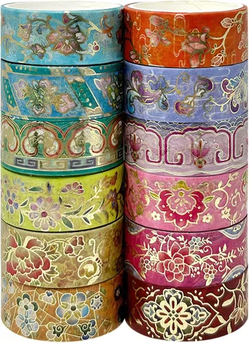 Vista 8 de allydrew Elegante caja de cinta washi de lámina dorada para artes y manualidades, álbumes de recortes, papelería, diario (12 rollos), galaxia