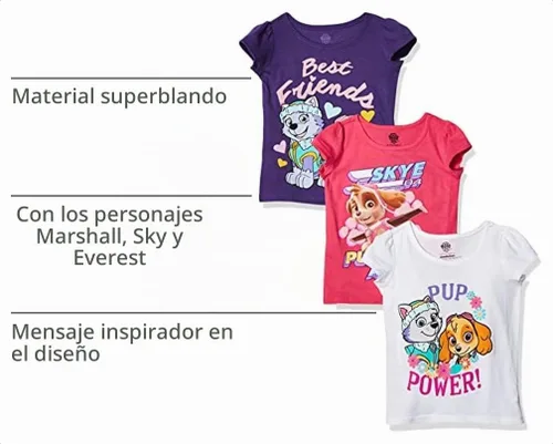 Vista 4 de Nickelodeon Paquete de 3 camisetas de Paw Patrol para niña