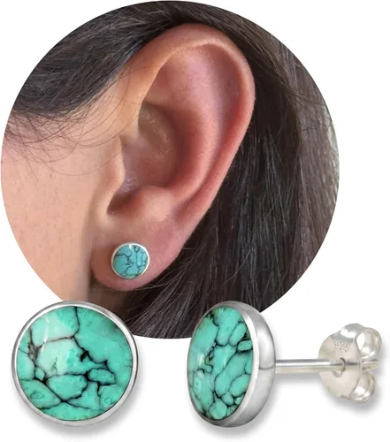 Vista 18 de Sterling Silver Turquoise & Black Onyx Stone Small Stud Earrings, Handmade Minimalist Style Lightweight Comfortable Fit Everyday Wear