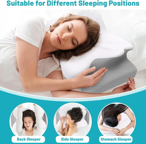 Vista 6 de CloudBliss Almohada cervical, almohada de espuma viscoelástica, altura ajustable, almohadas de apoyo para el cuello para dormir, almohada cervical