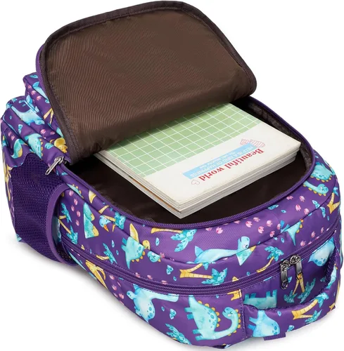 Vista 7 de JIANYA Mochila escolar para niños y niñas Dinosaurio/Púrpura