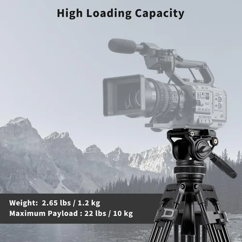 Vista 6 de Cayer Cabezal fluido de video K10 Pro con base plana de 2.953 in, arrastre panorámico ajustable y mango telescópico, cabezal fluido de trípode