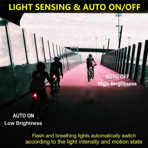 Vista 4 de Padonow Smart Bike Tail Light: Auto On/Off Rear Bicycle Flashlight Ultra Bright Back Brake Light High Lumen Daytime Strobe USB Rechargeable Safety