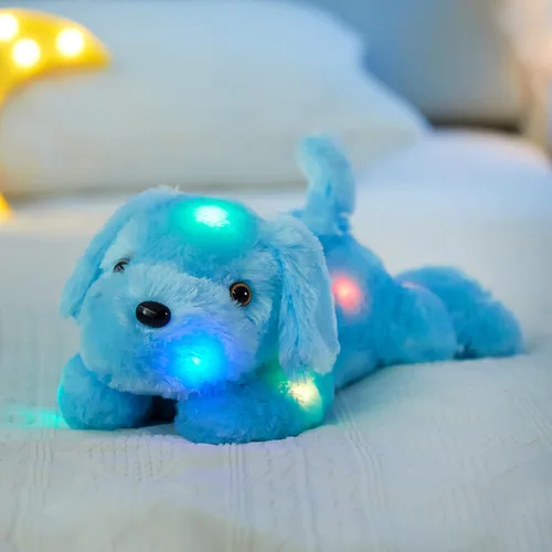Vista 8 de Perrito de peluche con luz LED para ver por la noche, 20 pulgadas, de WEWILL, Azul