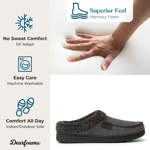 Vista 3 de Dearfoams - Pantuflazueco de gamuza de microfibra para hombre, con puntada de látigo