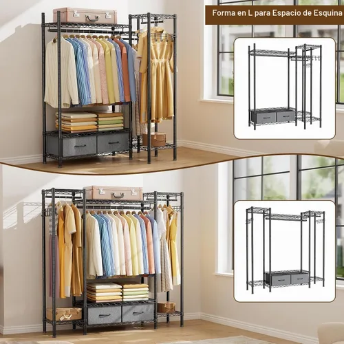 Vista 3 de Golpart Perchero resistente con estantes ajustables para ropa Negro