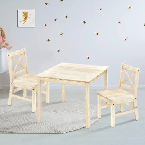 Vista 7 de eHemco Juego de mesa y silla de madera maciza para niños, café, 3 piezas