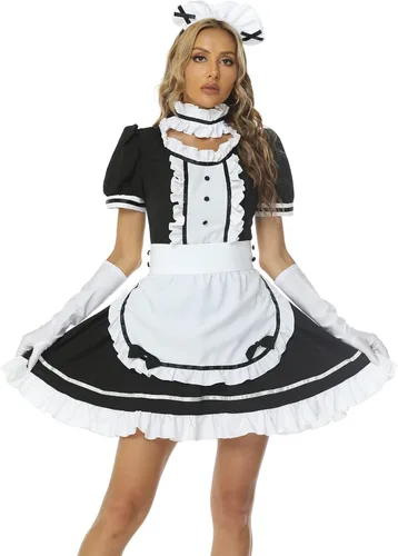 Vista 2 de Delantal de sirvienta francesa de anime Lolita, disfraz de cosplay de Halloween